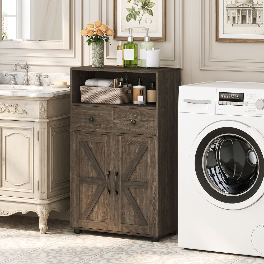 40" Bathroom Storage Cabinet with Drawers and Removable Shelf-Oak