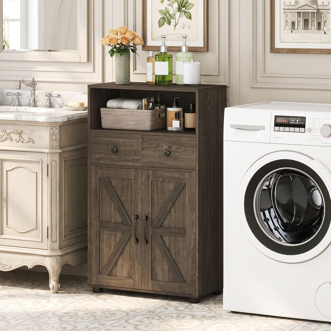 40" Bathroom Storage Cabinet with Drawers and Removable Shelf-Oak