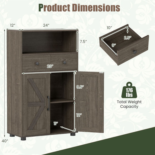 40" Bathroom Storage Cabinet with Drawers and Removable Shelf-Oak