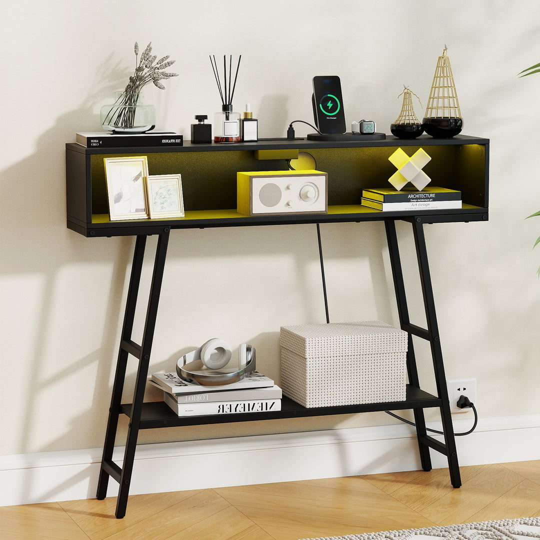 40" Console Table with Charging Station and LED Lights