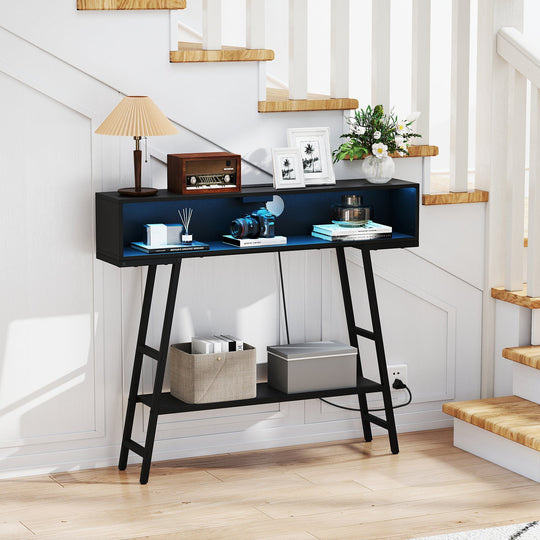 40" Console Table with Charging Station and LED Lights