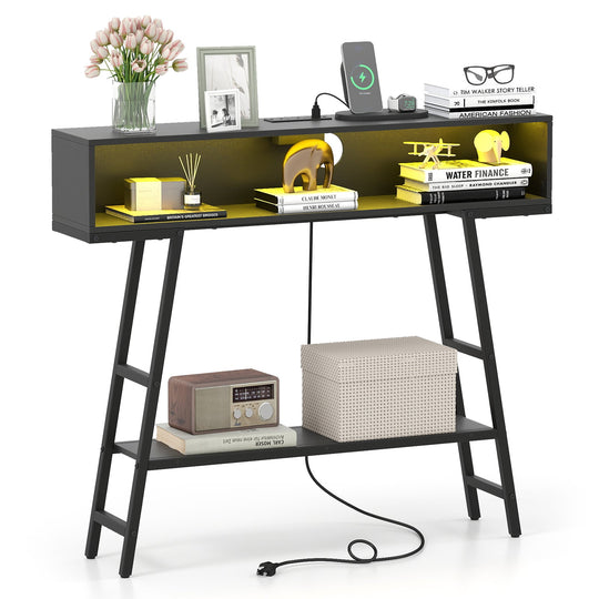 40" Console Table with Charging Station and LED Lights