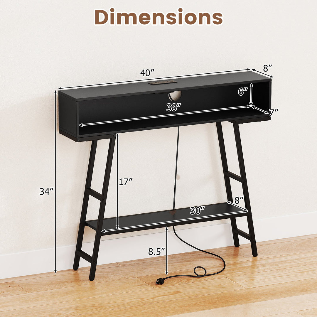 40" Console Table with Charging Station and LED Lights