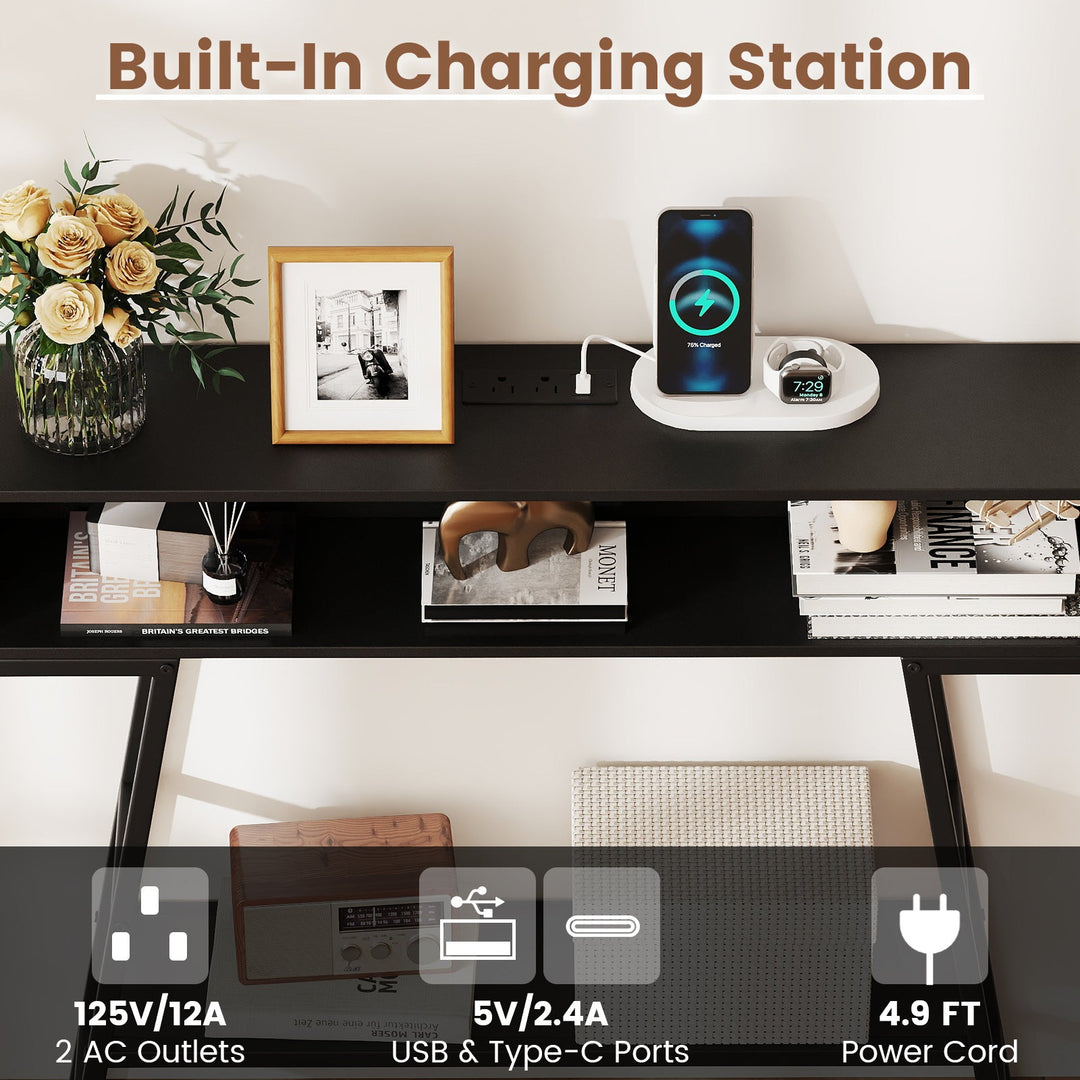 40" Console Table with Charging Station and LED Lights