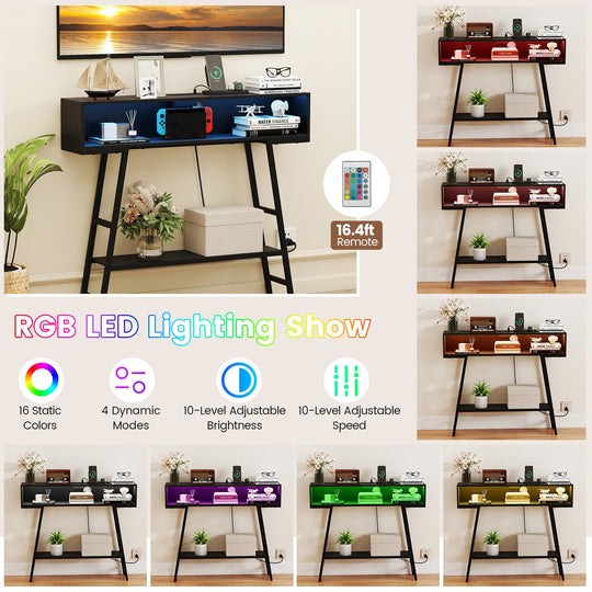 40" Console Table with Charging Station and LED Lights