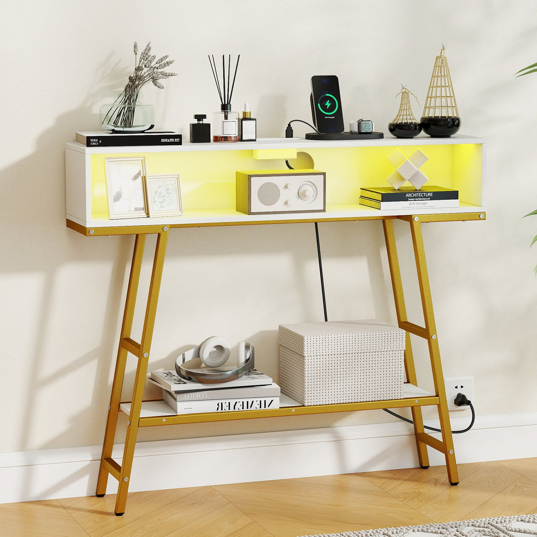 40" Console Table with Charging Station and LED Lights