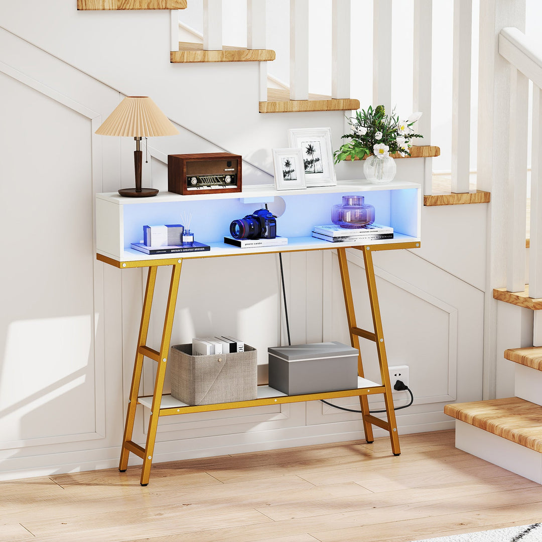 40" Console Table with Charging Station and LED Lights
