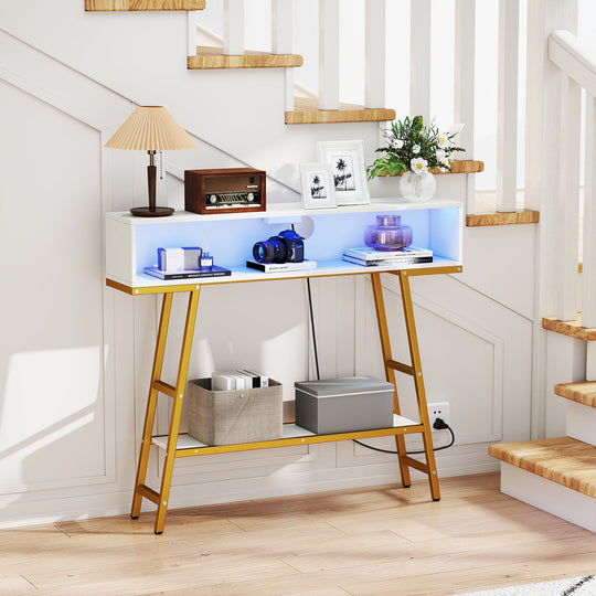 40" Console Table with Charging Station and LED Lights