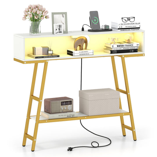 40" Console Table with Charging Station and LED Lights