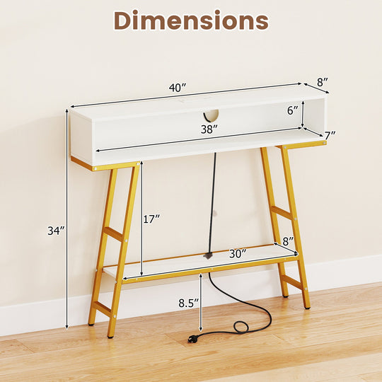 40" Console Table with Charging Station and LED Lights