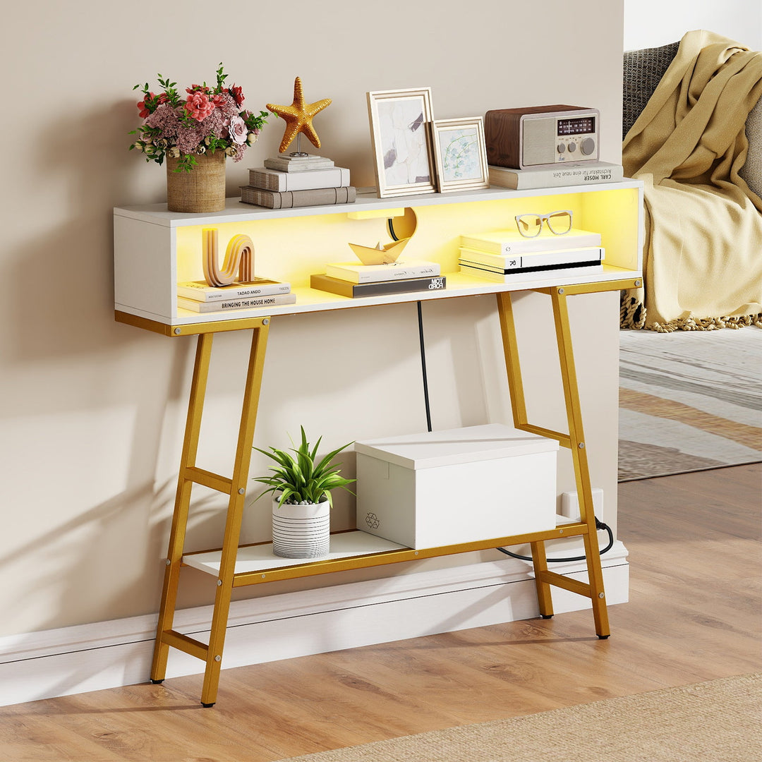 40" Console Table with Charging Station and LED Lights