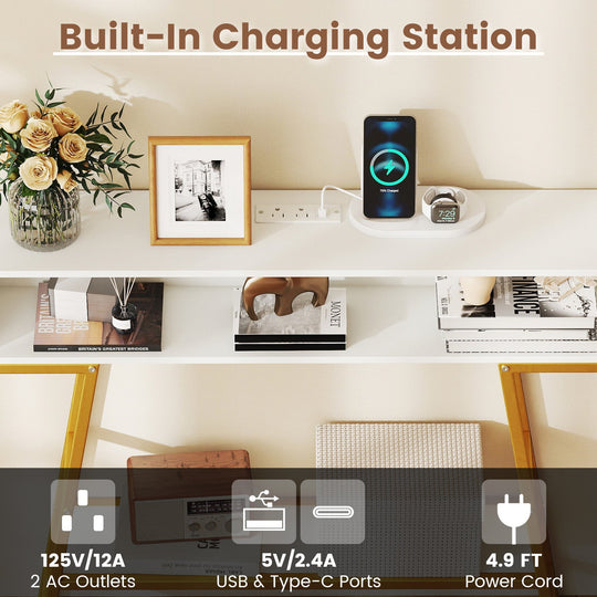 40" Console Table with Charging Station and LED Lights