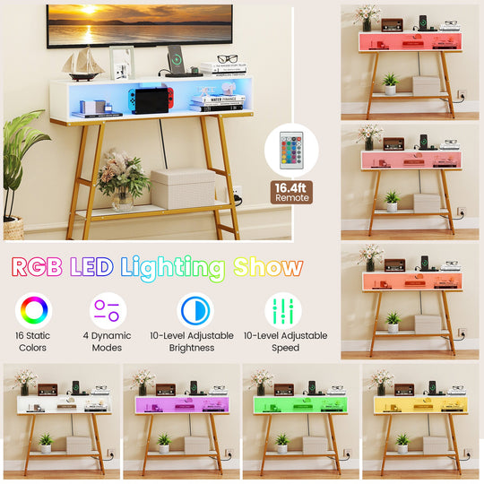 40" Console Table with Charging Station and LED Lights