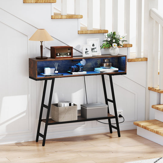 40" Console Table with Charging Station and LED Lights