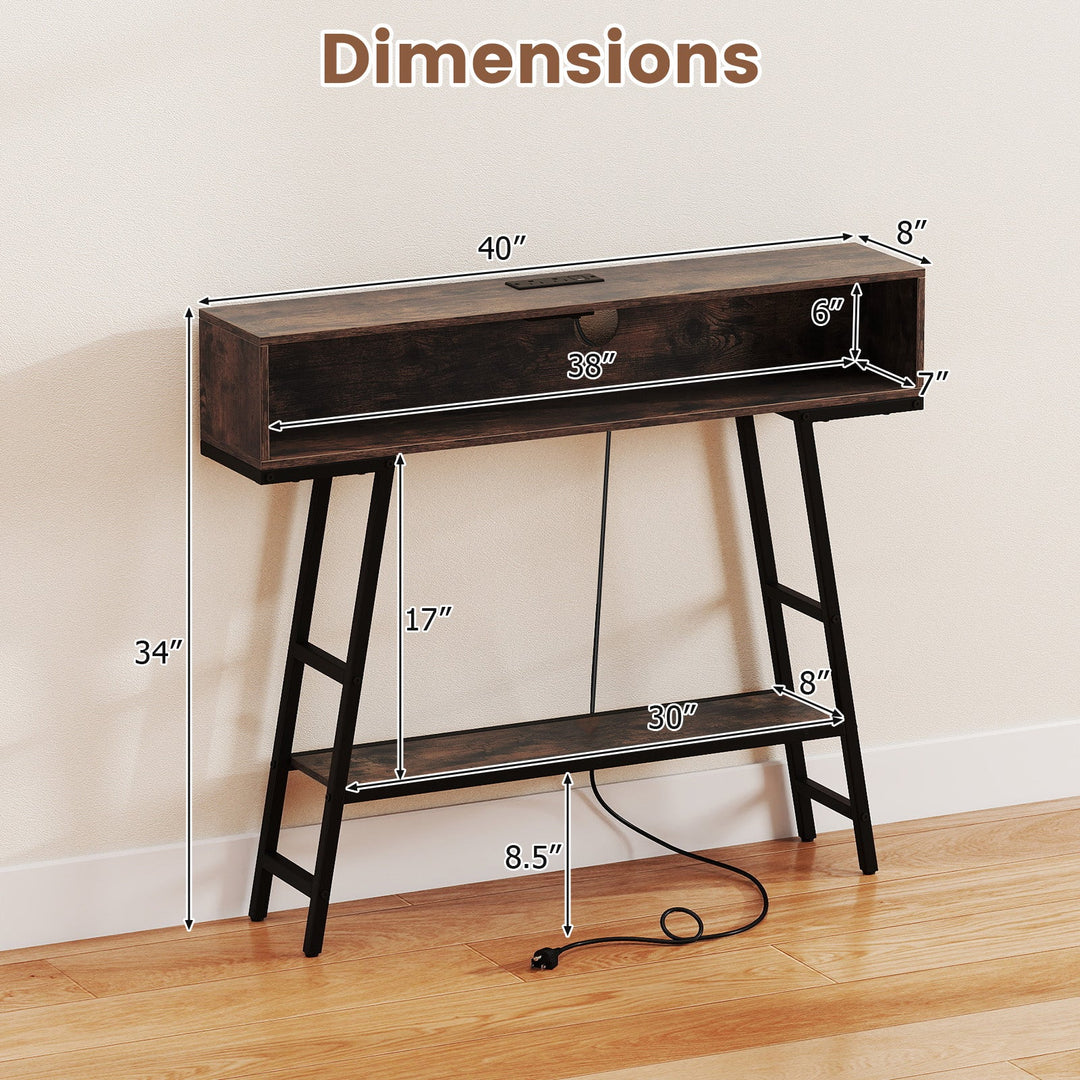 40" Console Table with Charging Station and LED Lights