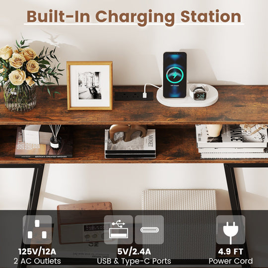 40" Console Table with Charging Station and LED Lights