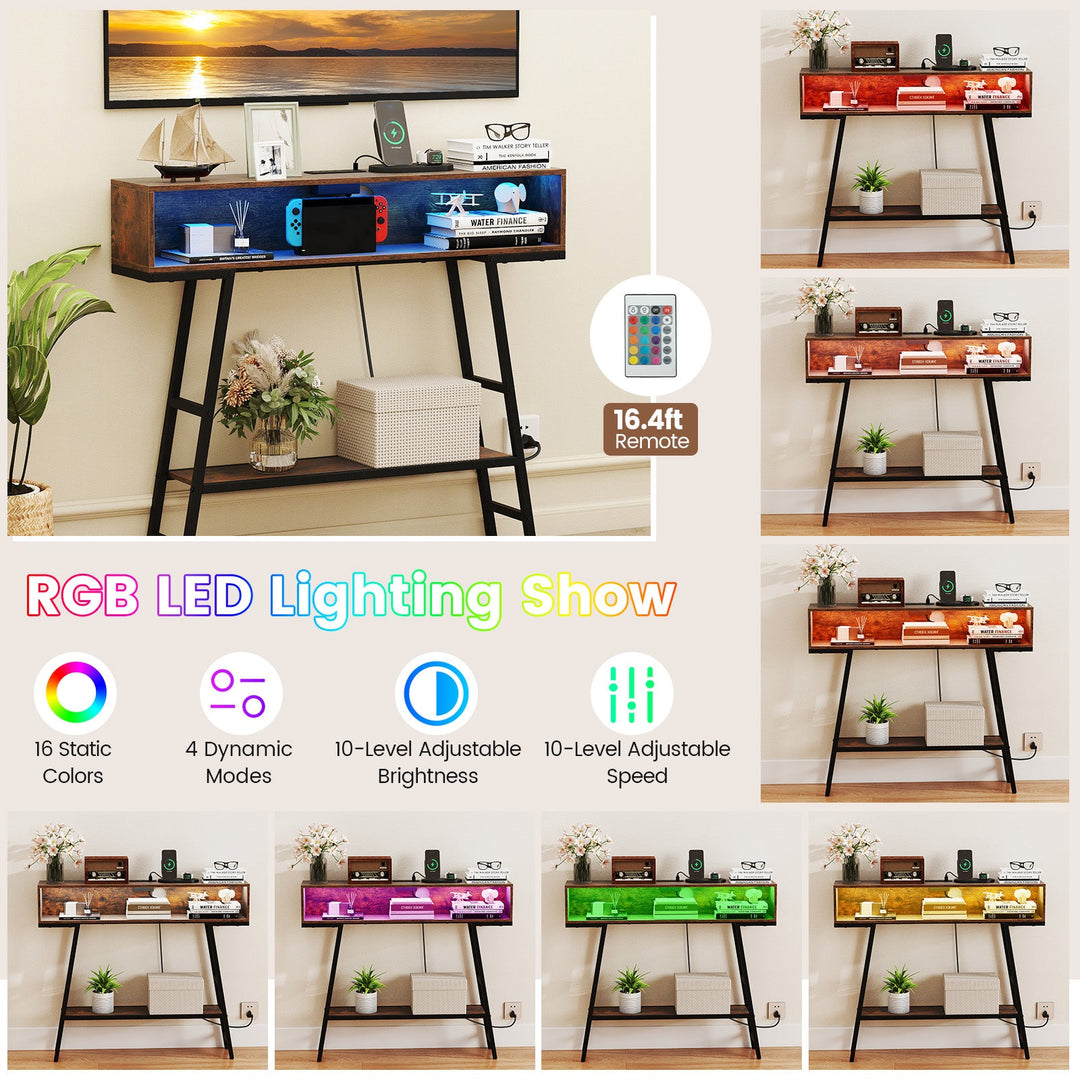 40" Console Table with Charging Station and LED Lights