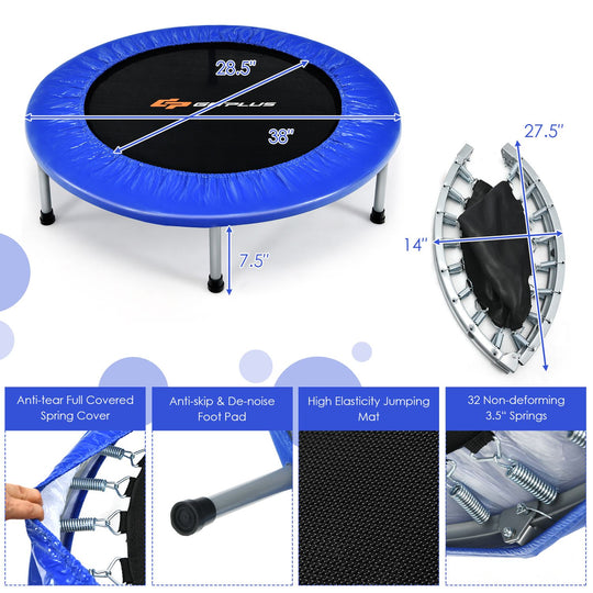 40" Foldable Fitness Trampoline with Safety Pad for Adults and Kids