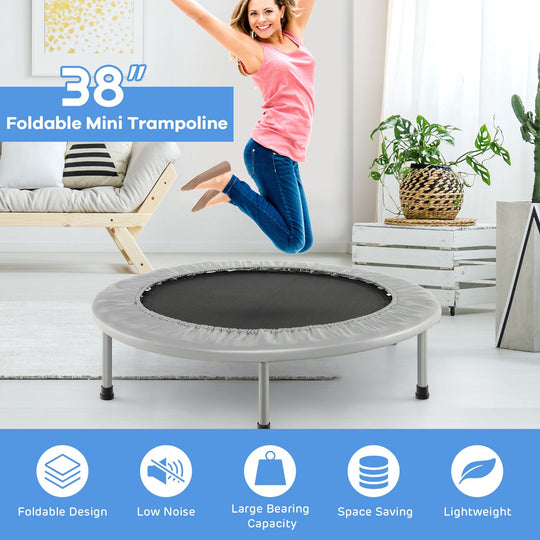 40" Foldable Fitness Trampoline with Safety Pad for Adults and Kids