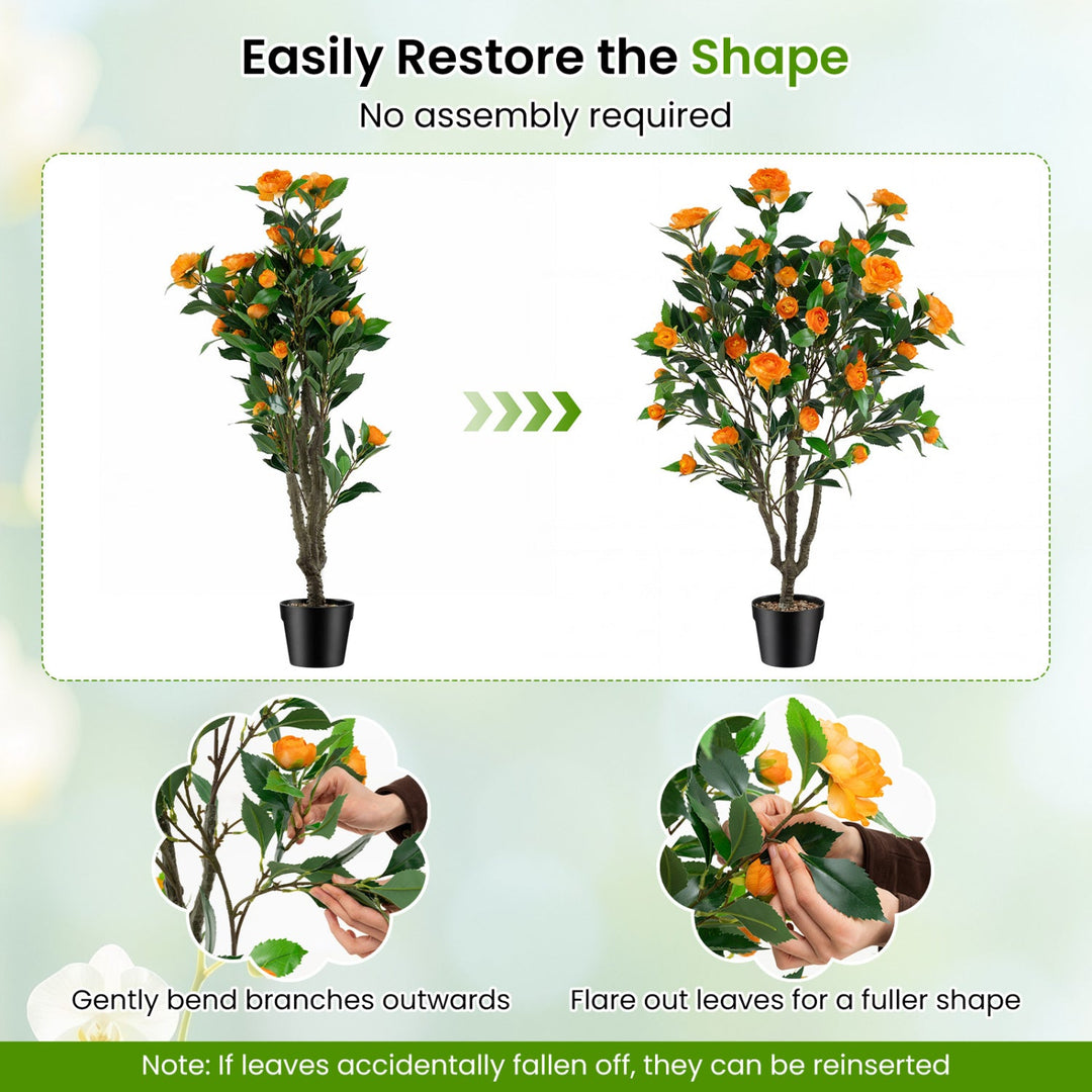 40 Inch Artificial Camellia Tree with 37 Flowers and River Stones in Pot