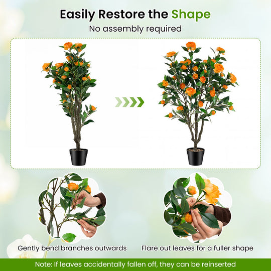 40 Inch Artificial Camellia Tree with 37 Flowers and River Stones in Pot