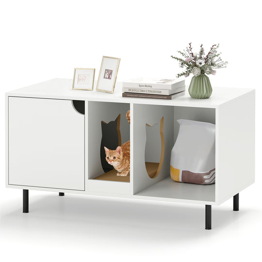 40 Inch Cat Litter Box Enclosure for 2 Cats Hidden Cat Washroom-White