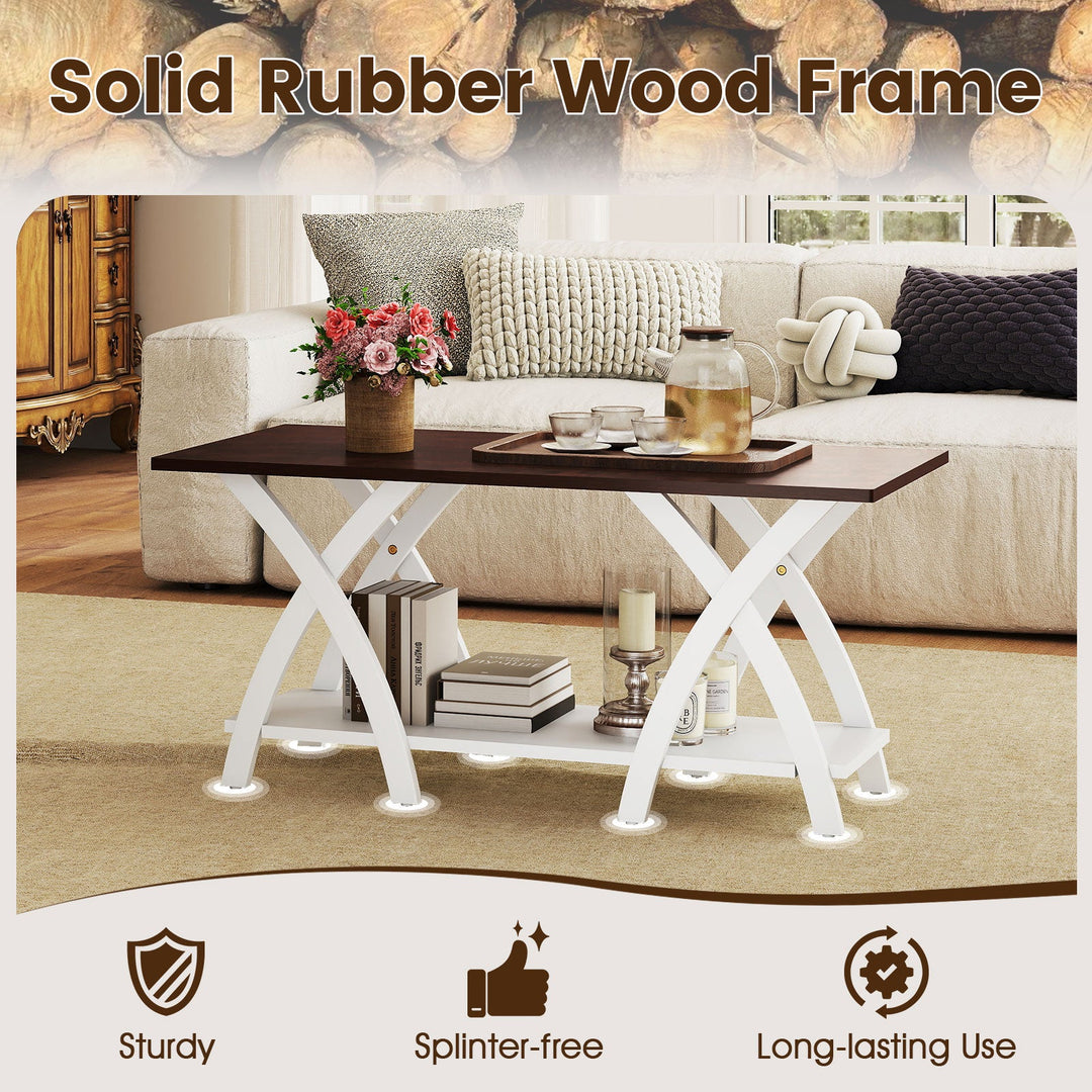 40 Inch Farmhouse Wooden 2-Tier Coffee Table with Storage Shelf for Living Room-Walnut