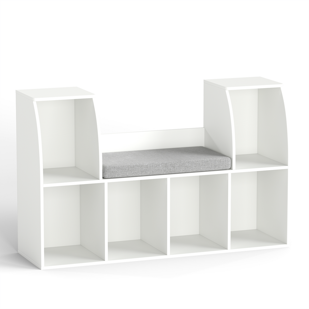 40 Inches Kids Bookshelf with Reading Nook Bookcase with 6 Open Cubes-White