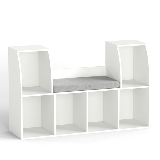 40 Inches Kids Bookshelf with Reading Nook Bookcase with 6 Open Cubes-White