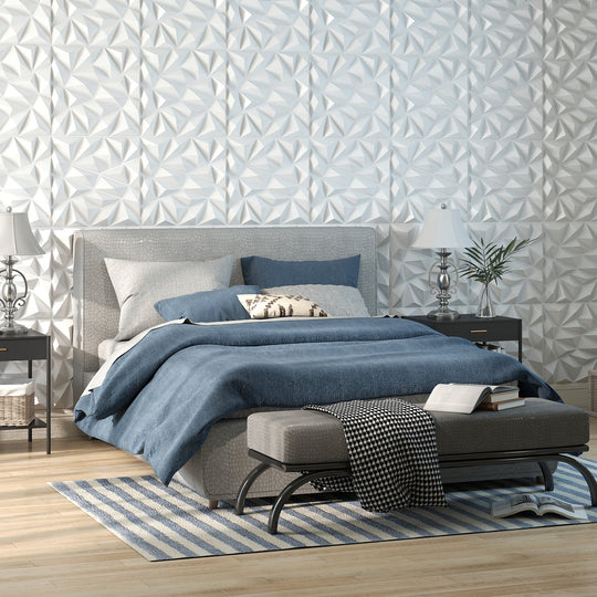 40-Pack 3D Wall Panels with Decorative Diamond Patterns-White