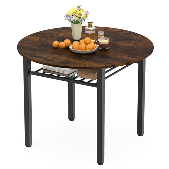 40" Round Dining Table with Storage Shelf for 4 People