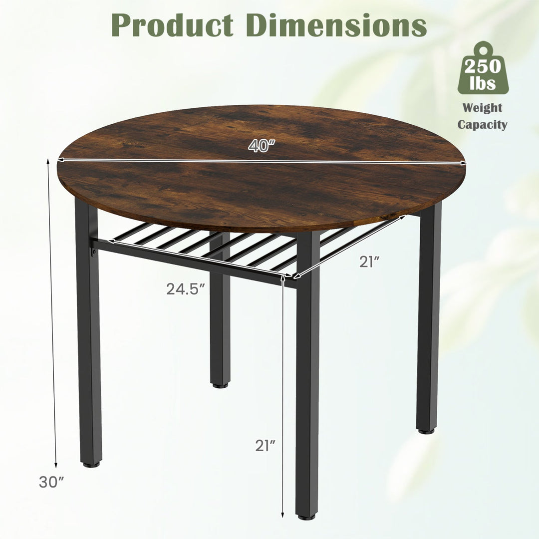 40" Round Dining Table with Storage Shelf for 4 People