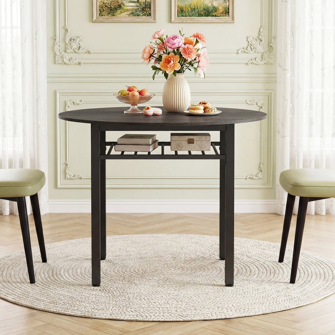 40" Round Dining Table with Storage Shelf for 4 People