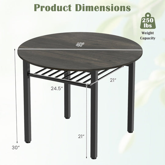 40" Round Dining Table with Storage Shelf for 4 People