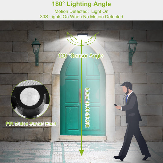 Solar Powered Wall Lights Outdoor 100 LED Beads Motion Sensor Lamp IP65 Waterproof Dusk To Dawn Sensor Light For Front Door Deck
