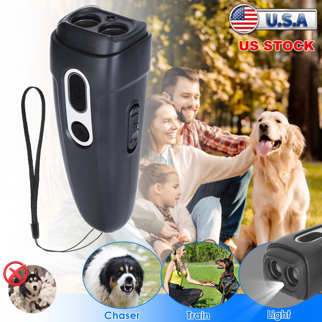 Ultrasonic Anti Barking Device Rechargeable Handheld Dog Barking Deterrent with 4 Modes LED Flashlight Dog Repeller