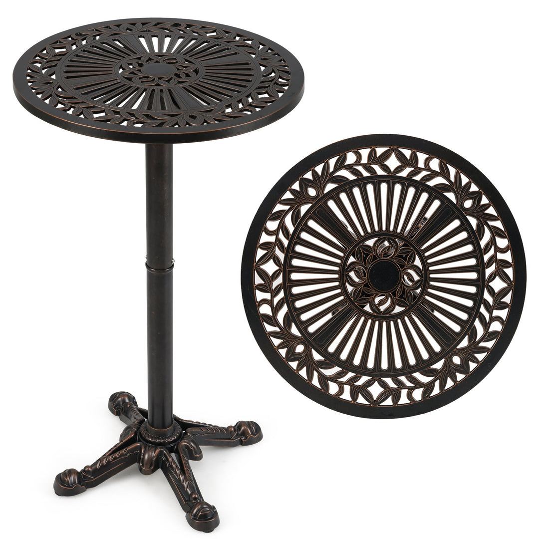 41.5 Inch Patio Round Bar Table Cast Aluminum Bistro Table for Garden-Bronze