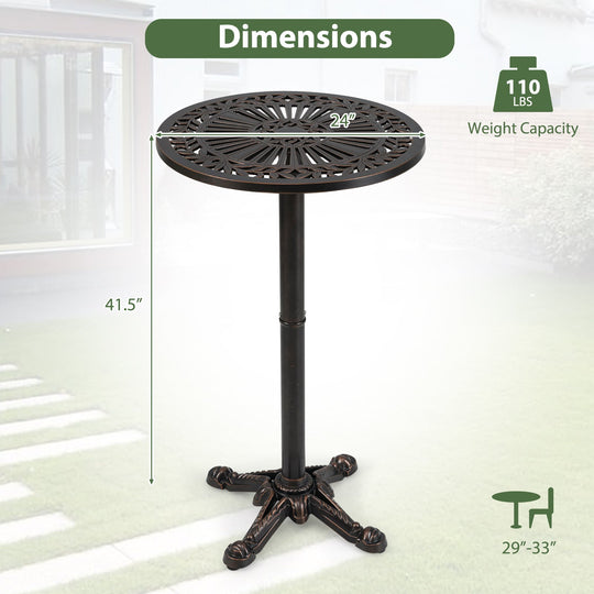 41.5 Inch Patio Round Bar Table Cast Aluminum Bistro Table for Garden-Bronze