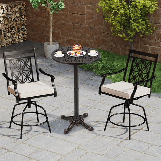 41.5 Inch Patio Round Bar Table Cast Aluminum Bistro Table for Garden-Bronze