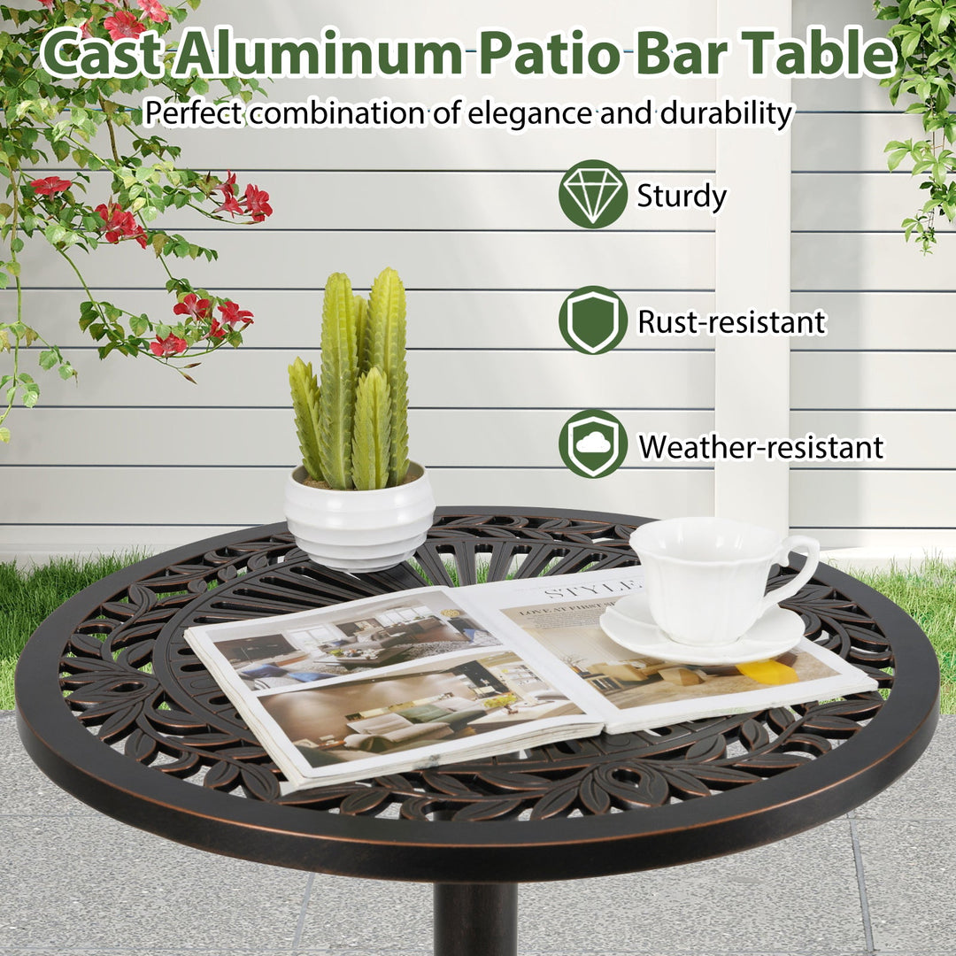 41.5 Inch Patio Round Bar Table Cast Aluminum Bistro Table for Garden-Bronze
