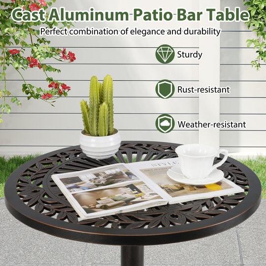 41.5 Inch Patio Round Bar Table Cast Aluminum Bistro Table for Garden-Bronze