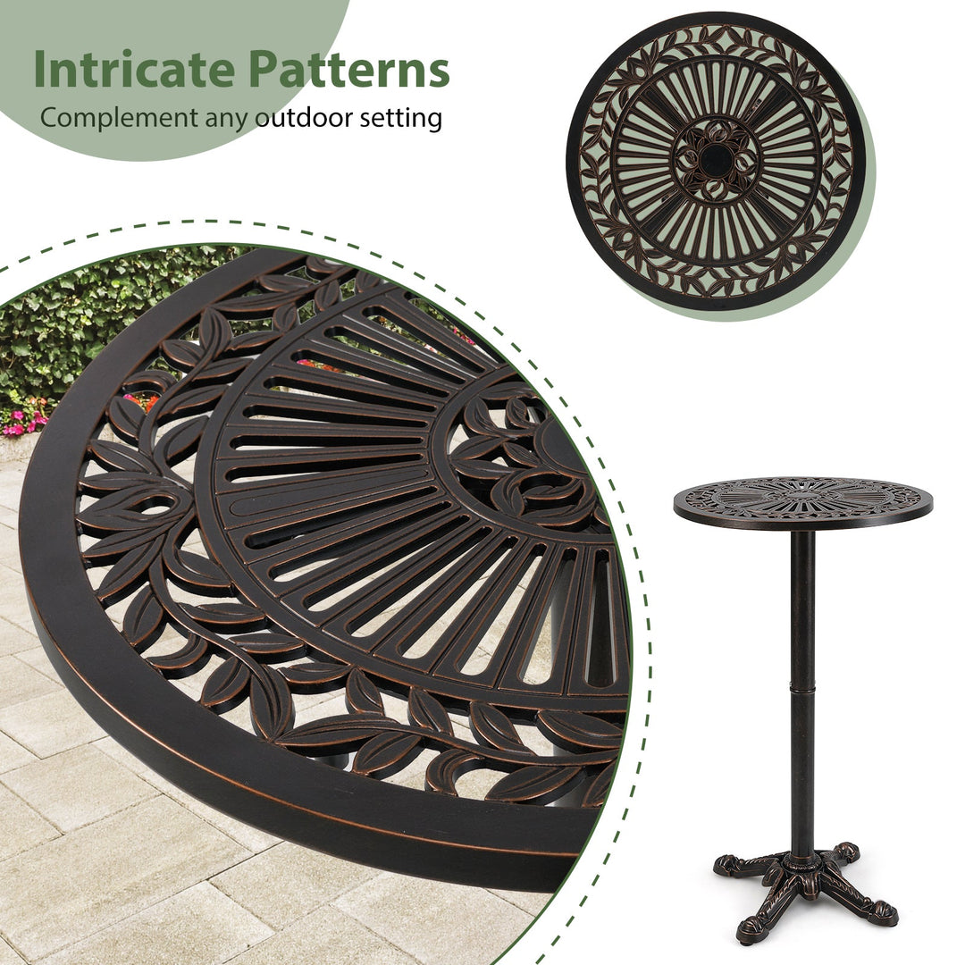 41.5 Inch Patio Round Bar Table Cast Aluminum Bistro Table for Garden-Bronze