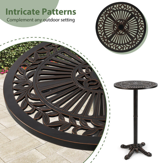 41.5 Inch Patio Round Bar Table Cast Aluminum Bistro Table for Garden-Bronze