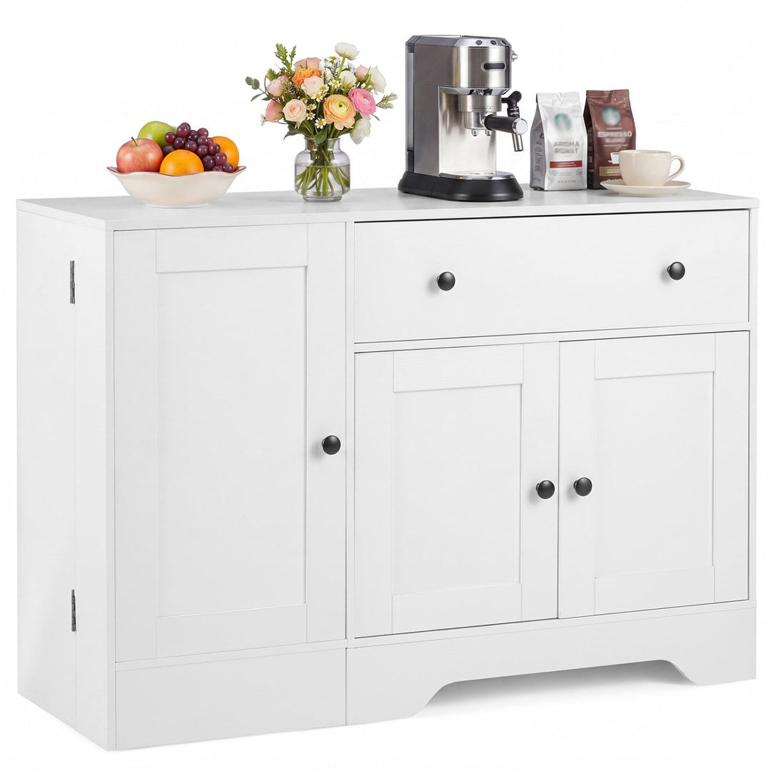 Coffee Bar Cabinet with Rolling Wheels and 3 Doors - 41.5"