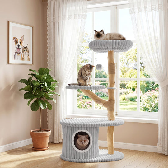 41-Inch Cat Tower with Real Wood Branches & Scratching Posts