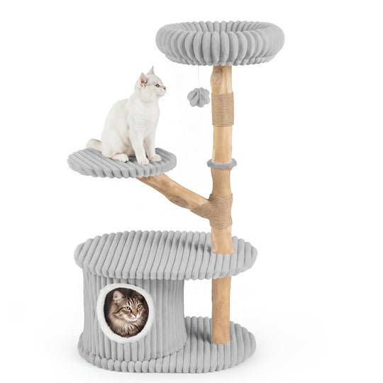 41-Inch Cat Tower with Real Wood Branches & Scratching Posts