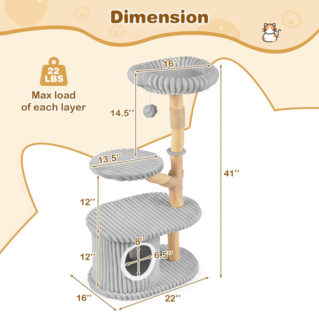 41-Inch Cat Tower with Real Wood Branches & Scratching Posts