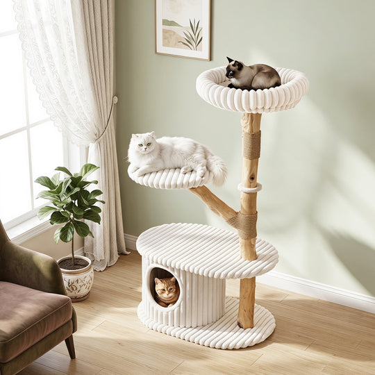 41-Inch Cat Tower with Real Wood Branches & Scratching Posts