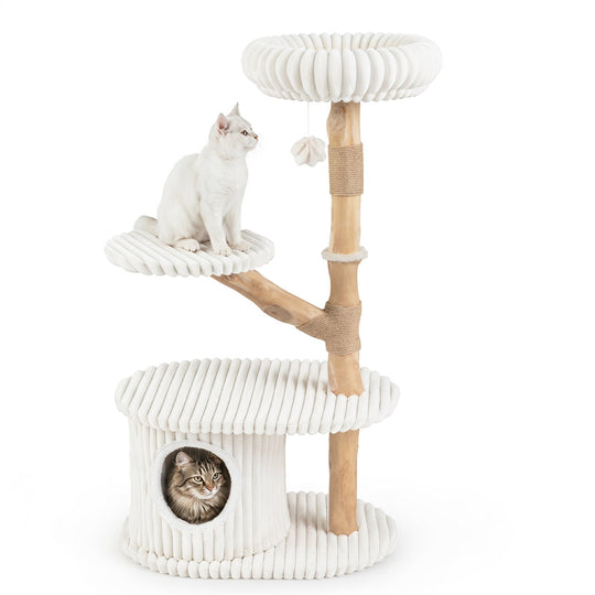 41-Inch Cat Tower with Real Wood Branches & Scratching Posts