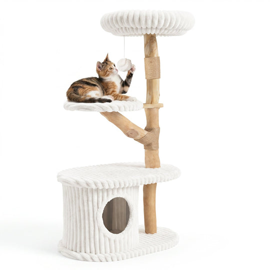 41-Inch Cat Tower with Real Wood Branches & Scratching Posts